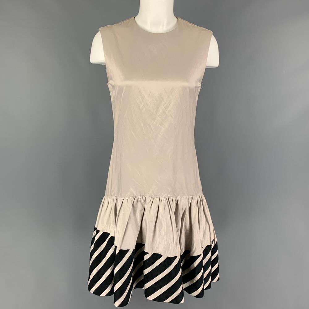 STELLA McCARTNEY Size 6 Beige Black Cotton Cupro Sleeveless Dress